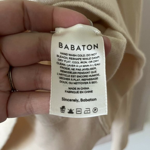 Babaton Size Medium Sweater Faux Wrap Cream 100% Merino Wool V Neck Soft - Picture 5 of 10